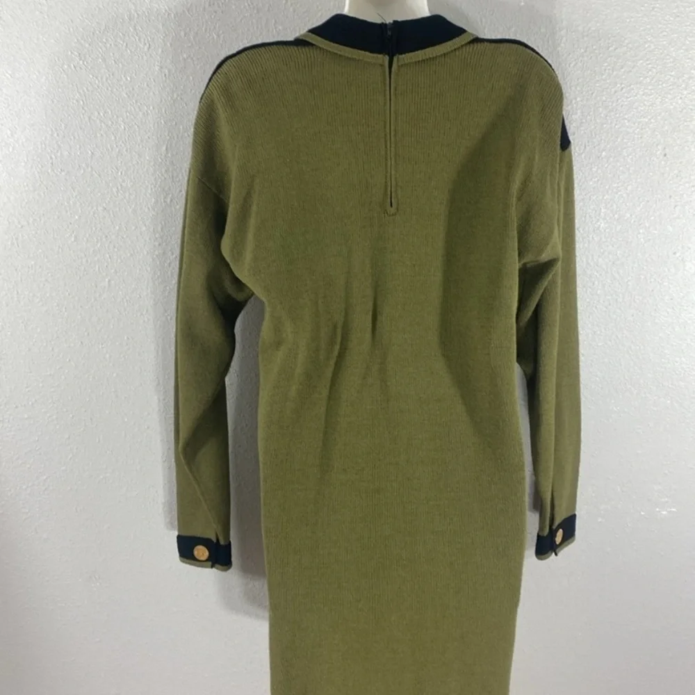 Vintage Cache green black knit military influenced dress Medium M W3 - Picture 8 of 12